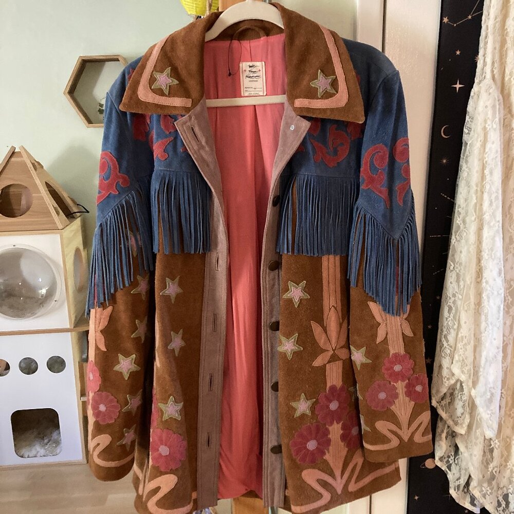 NWOT Free People Liza Leather Jacket Fringe Embroidered Western Suede Sz M $698